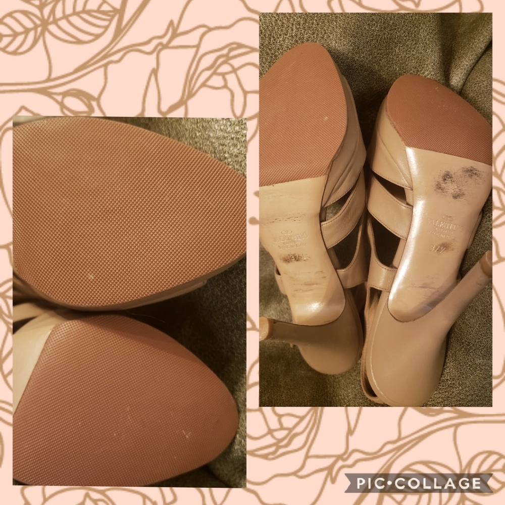 Valentino Beige Leather and Chiffon Rose Heels - Picture 7 of 7